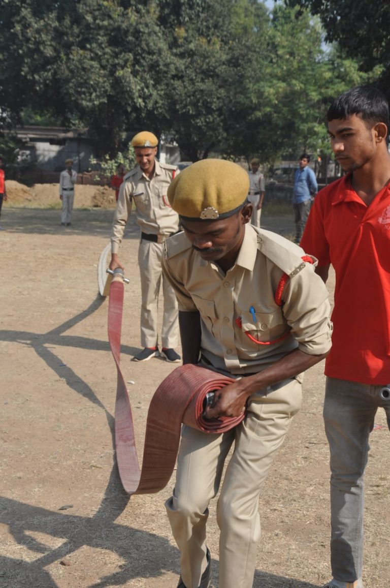 NAFS Jabalpur cadets in a fire hose handling drill